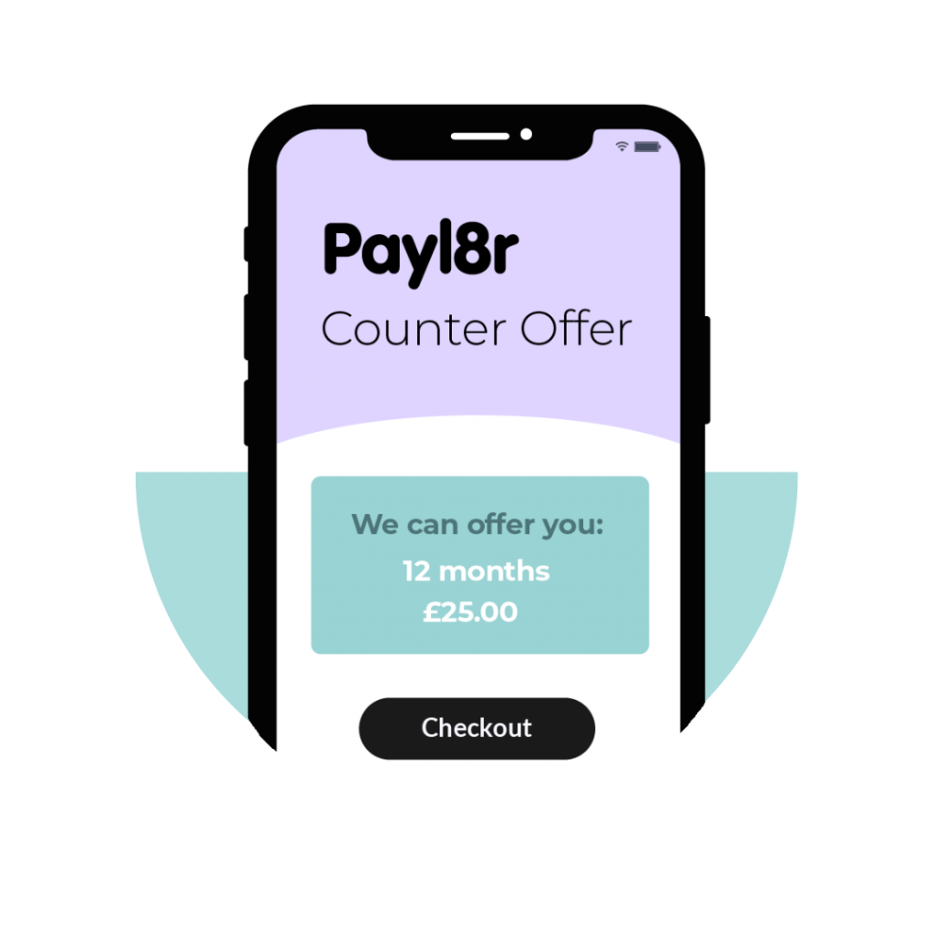 Smartphone displaying Payl8r Counter Offer for flexible buy now pay later options for business clients